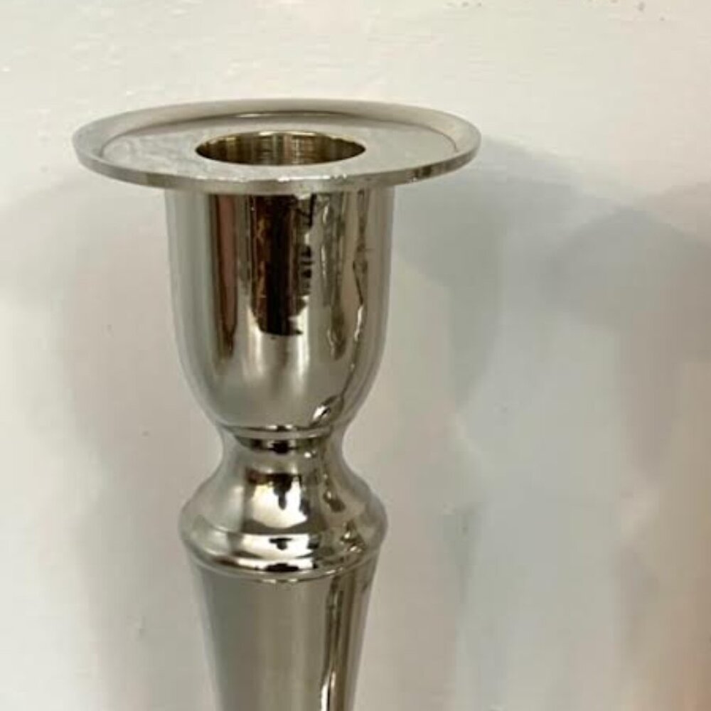 Silver Chrome Plated Pair of Candlestick Holders Vintage Shiny Candle Holder - Picture 2 of 5
